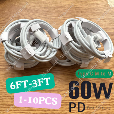Lot 60W USB-C to Type-C Cable 3/6Ft PD Fast Charger For Samsung iPhone 15 16 Pro