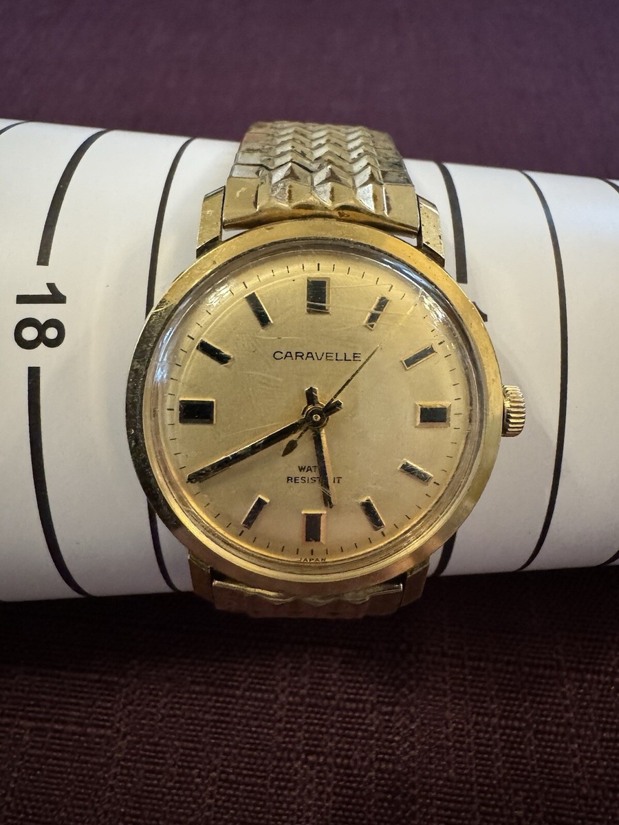 Caravelle Gold Tone Ornate Vintage Wind up Watch‎ 5 Inch Working Vintage 1974 Caravelle Gold Tone Mechanical Watch  main image 3