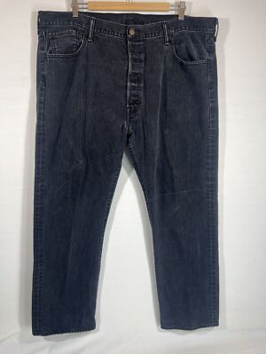 Levis 501 Mens Jeans 44x32 Black Button Fly Workwear Streetwear Denim