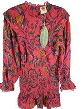 New Farm Rio Smocked Mini Dress Sunset Tapestry Blush Pink Floral Size S NWT