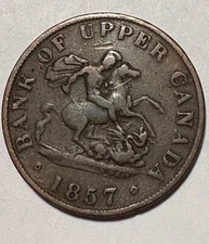 1857 Bank of Upper Canada Half Penny Bank Token - 165+ Years Old - Rare