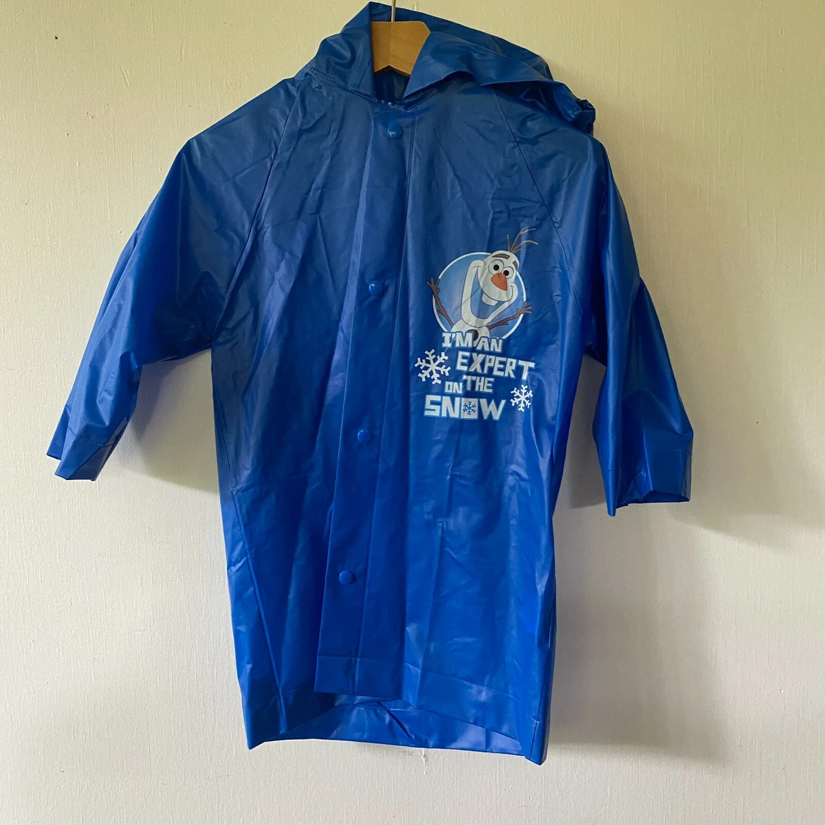 Disney Frozen Olaf Rain Coat Kids Small Blue Hooded Snap Front
