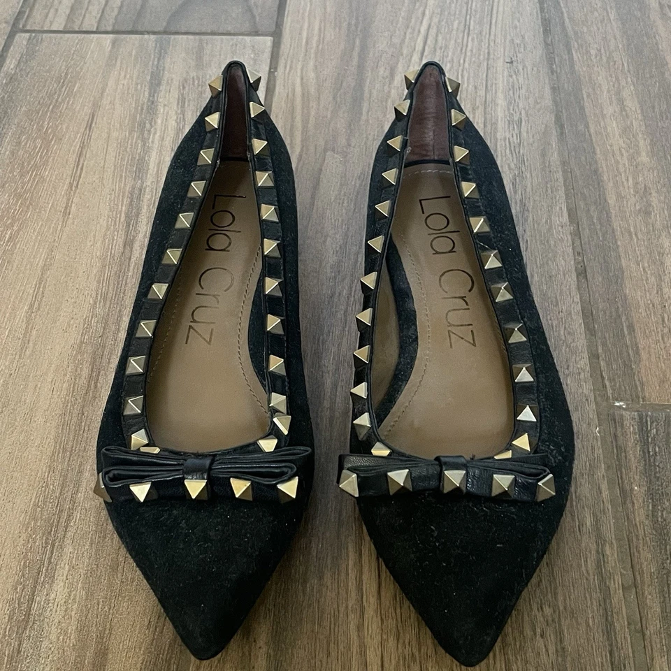 Zapato Lola Cruz Mujer Talla 37 Negro Ballet Plano Tachonado Arco Foto 3 de 4