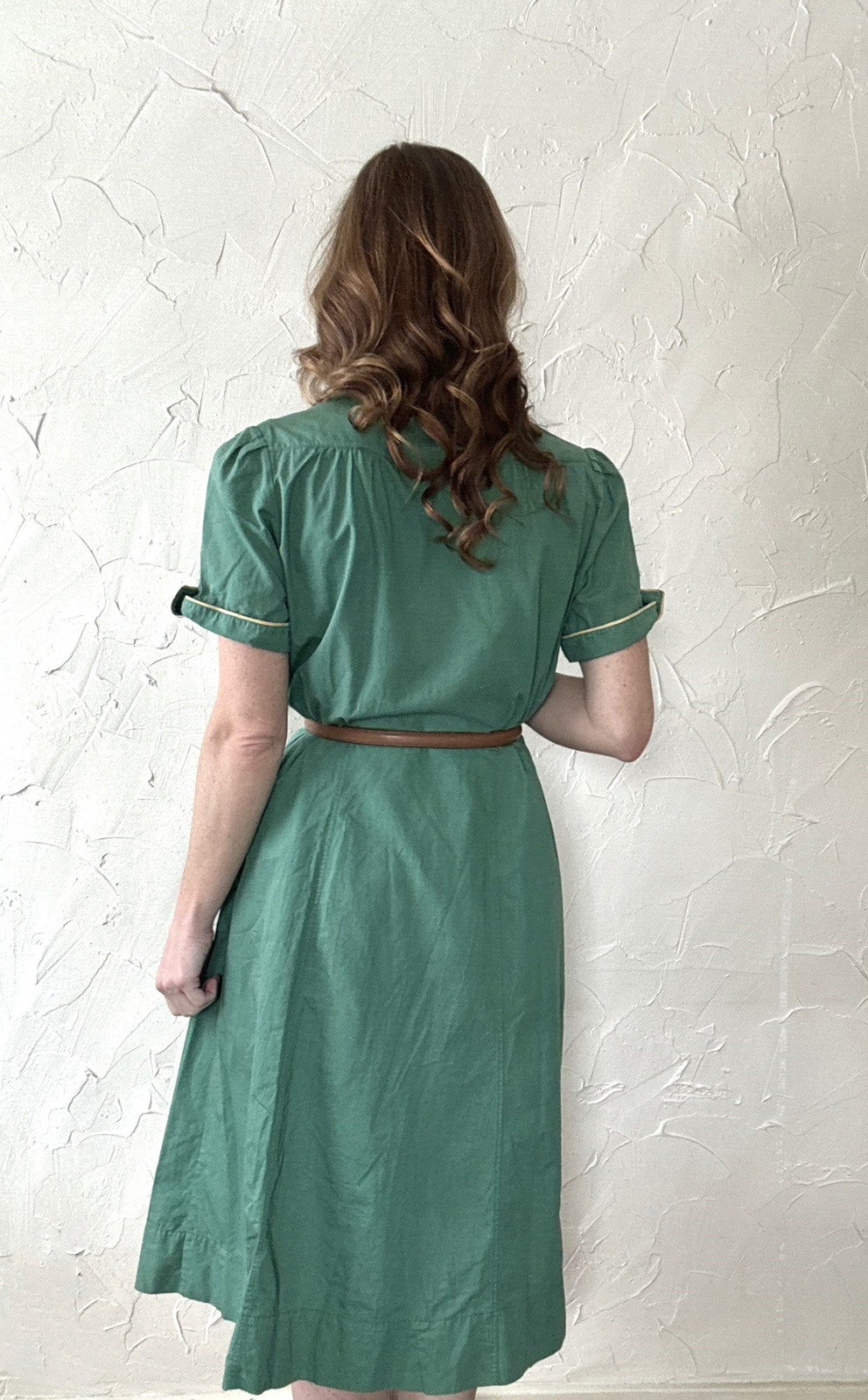 Vintage 1940s Cotton Uniform Chore Dress Green An… - image 6