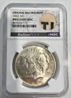 1922 Peace Silver Dollar $1 NGC Brilliant UNC BullionPLUS Original Bag Fragment