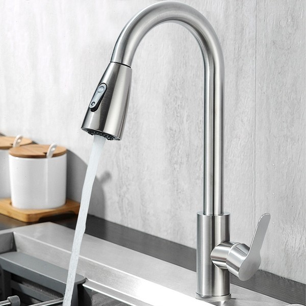 360° Edelstahl KüChenarmatur Ausziehbar Brause Wasserhahn KüChe Mischbatterie-image