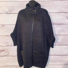 Lauren Conrad Womens Black Shimmer Cape Poncho Sweater Toggle Clasp One Size