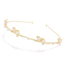 Gold Flower Tiara Headband for Women - Pearl Flower Crown Hair Accessories fo...