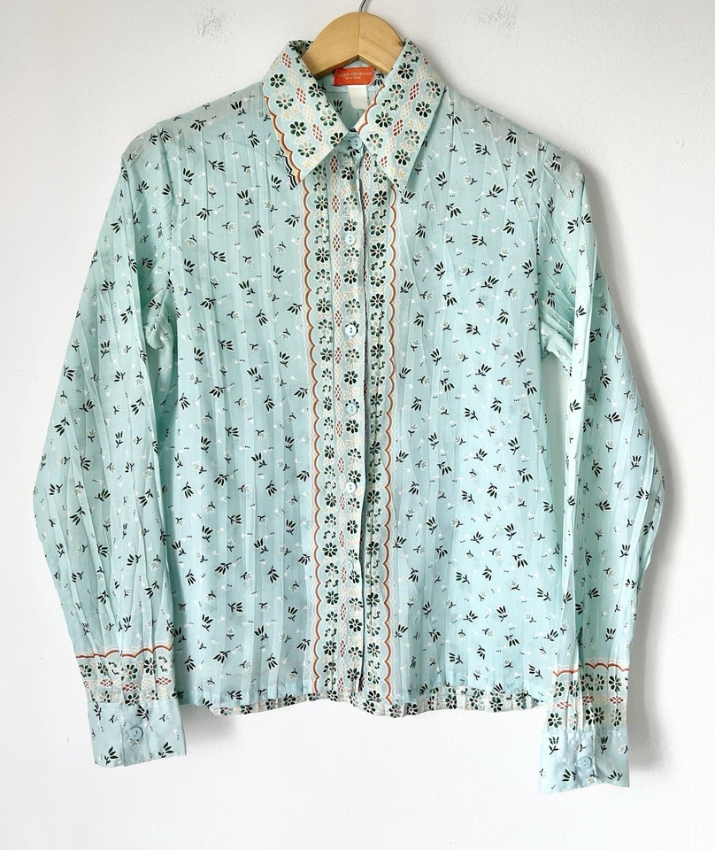 ROBERTA FREYMANN винтажный острый заостренный воротник легкий инженерный принт Топ M - Изображение 2 из 4