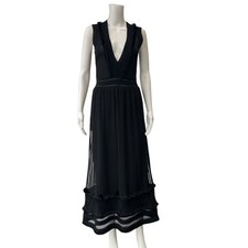 $2750 VALENTINO Black Silk Knit Midi Flouncy Dress size Medium