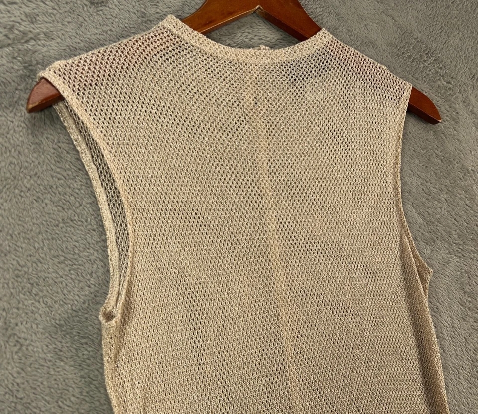 Blusa sin mangas tejida abierta metálica con top de malla dorada vintage de JS Collections para mujer Foto 2 de 4