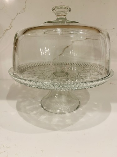 Vintage Footed Cake Stand With Lid Heavy Cut Crystal Interchangeable Minor Flaw