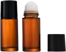 2 Pcs 50ml Brown Glass Essential Oil Roller Refillable Roll on Bottles