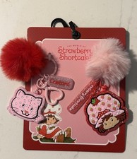 Strawberry Shortcake Custard Pom Pom Keychain Set Glitter Charm NWT