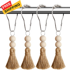 Boho Shower Curtain Hooks Rings Rustproof, CHICTIE Nautical Natural Jute