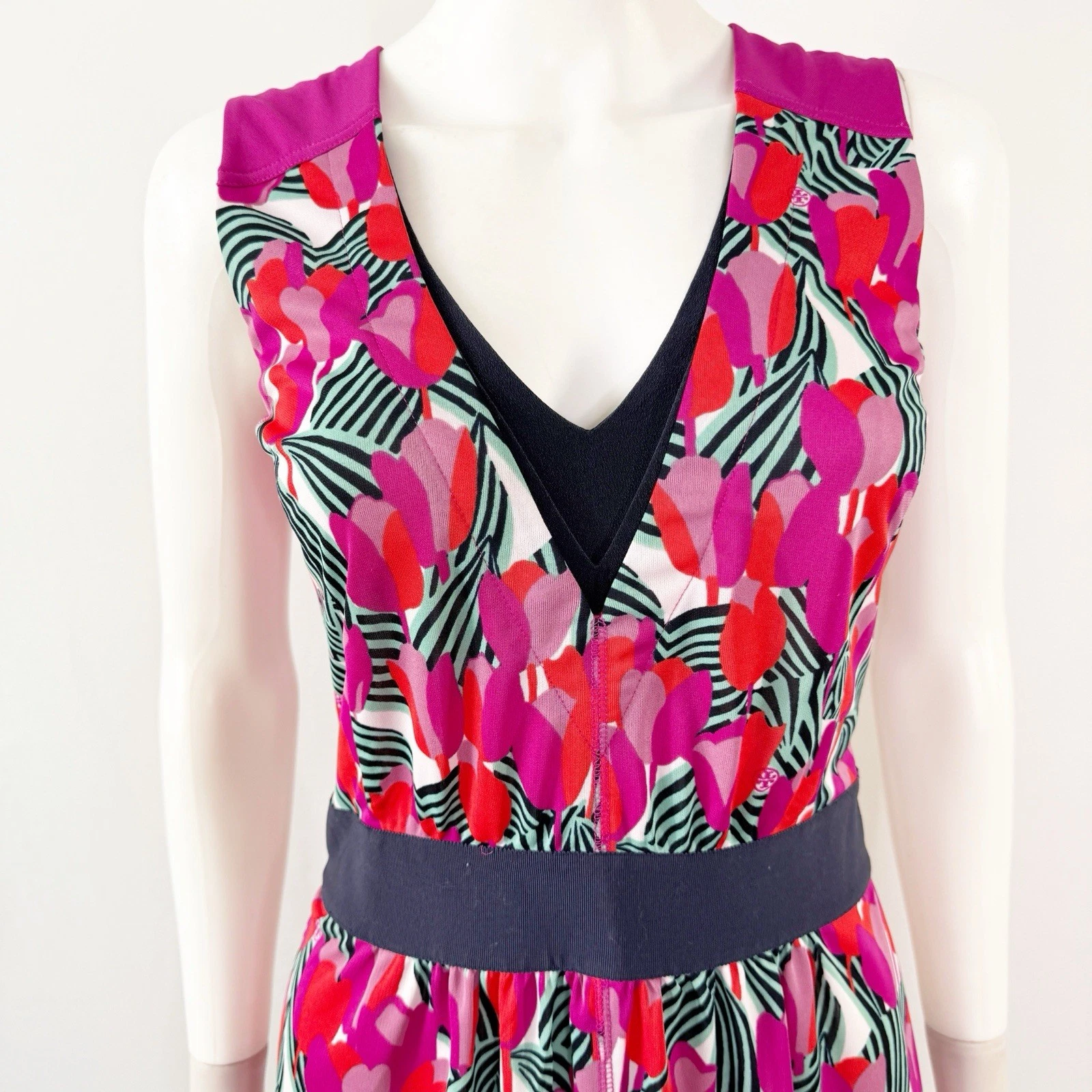 Abito floreale Tory Burch rosa tulipano AUGUSTINE taglia M scollo a V estivo casual