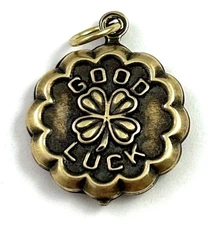 Good Luck Charm Pendant Four Leaf Clover Lucky Charm Antiqued Brass Metal
