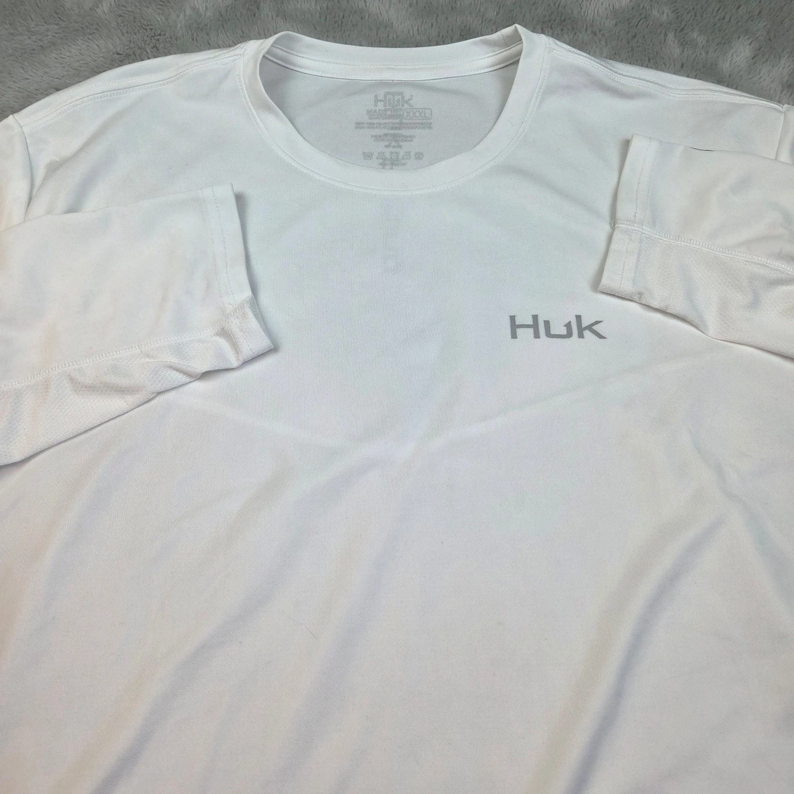Huk Performance Fishing Shirt Mens XXXL Long Sleeve Logo Graphic Technical White
