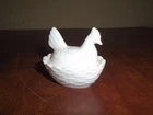 Vintage Mini Hen Chick on Nest Salt Cellar Milk Glass 2"