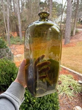 MODERN REPRODUCTION | Olive Green Hand Blown Case Gin Bottle | Prop Vase