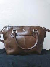 Ashwood Brown Leather Satchel Top Handle Bag Zip Detachable Strap Blue Lining