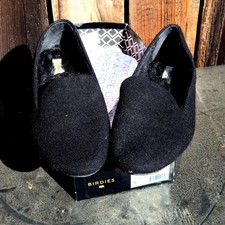 BIRDIES The Starling Womens 9 Black Faux Fur Smoking Slipper Loafers Comfort