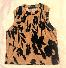 Love Poem Women s S Beige/Black Floral Knit Round Neck Sleeveless Tank Top