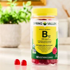 Spring Valley 100 Count B12 Gummies - 500mcg, Raspberry, Vegetarian, Metabolism