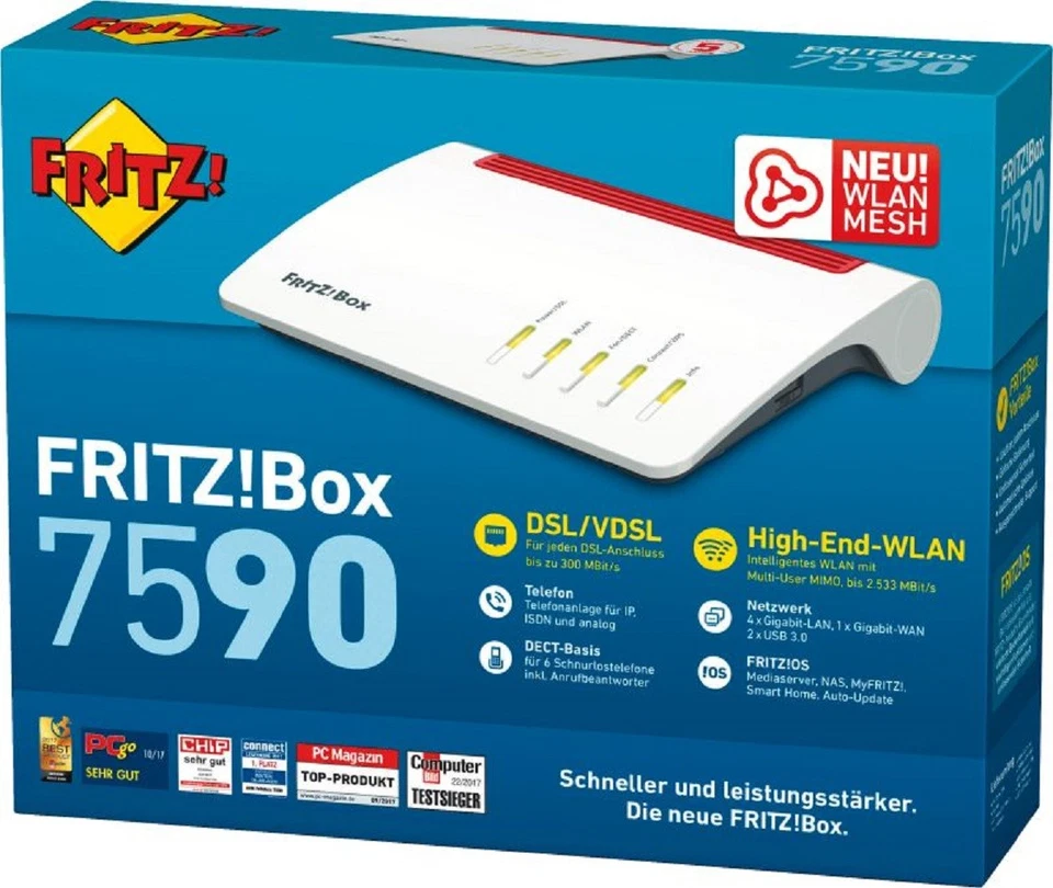AVM Fritzbox 7590 Dual-WLAN Router 5GHz Mesh VDSL Mu-Mimo Modem 300mbits  - Bild 3 von 4