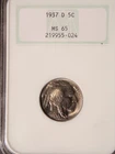 1937 D Buffalo 5c MS 65