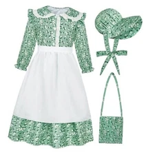  Pioneer Dresses for Girls Colonial Costume Prairie Dress Floral 8/140 Green