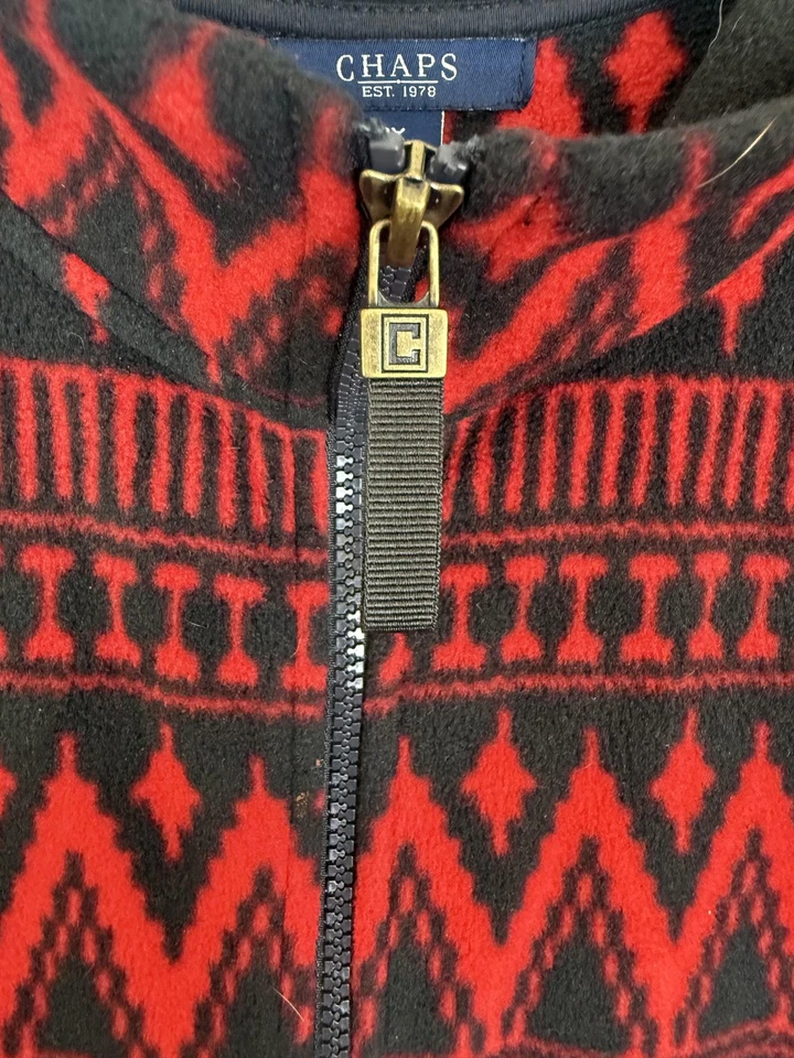 Chaleco Chaps Para Hombres 3XL Negro Rojo Vellón Cremallera Patrón Geométrico Azteca Bolsillos Foto 4 de 4