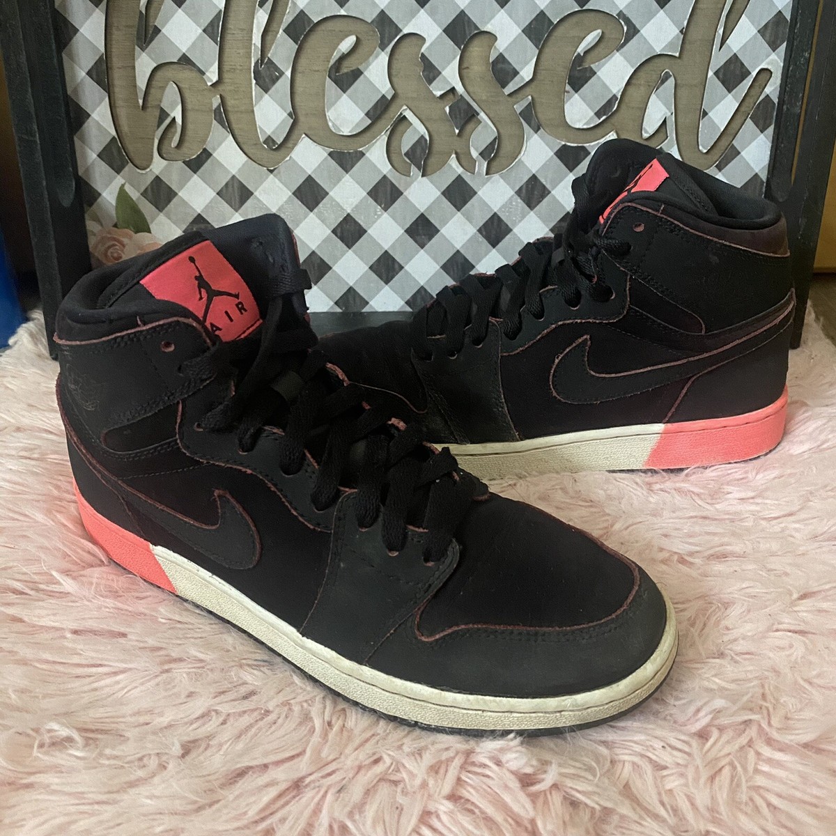 Nike Air Jordan Retro 1 High GS 5.5Y Black Pink Athletic Shoes | eBay