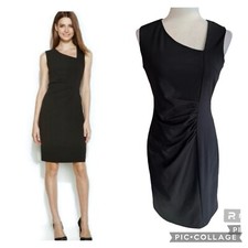 Calvin Klein Black Diagonal Neck Sleeveless Ruched Dress NWT 4