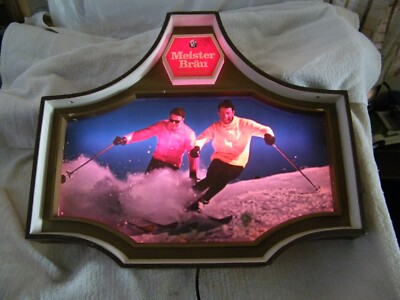 RARE Meister Brau Lighted Snow Skiing Bar Sign back bar sign Chicago IL. USA