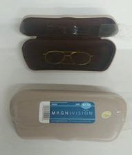 Lot of 2 Tan Smooth Magnivision V-Shape Sun/Reading Glasses Hard Cases NEW