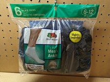 Fruit of the Loom 6 Pairs Men's Ankle Socks Size 6-12 Black MADE IN USA - IRR