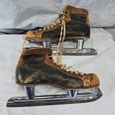 Vintage Nestor Johnson Hi-Speed Black Brown Leather Figure Ice Skates Mens Sz 7