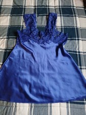 Vintage Val Mode Satin And Lace Blue Negligee Size L