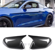 2x For 2015-2022 Ford Mustang M Horn Rearview Side Mirror Cover Cap Carbon Fiber