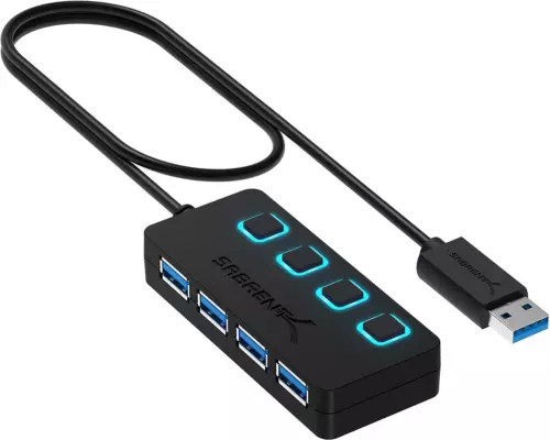 4 Port USB 3.0 Hub with LED Power Switches 2ft Cable Slim Portable for PC Mac