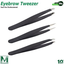 Professional Tweezers Set of 3 Tweezers Eyebrow Hair Pluckers With Slanted Tip