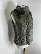 Mint Velvet faux fur gilet 10 VGC sleeveless waistcoat textured grey buckled