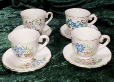 Vintage Japan Porcelain Child's Miniature Tea Cups Saucers Set 4 Floral FLAW