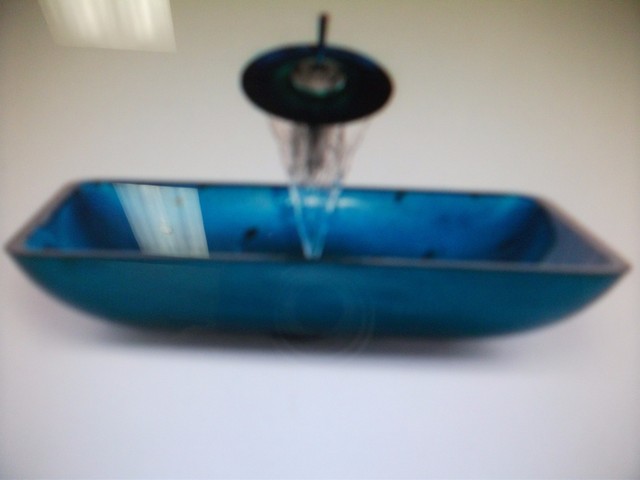 Kraus Irruption Blue Rectangular Glass Vessel Sink And Waterfall
