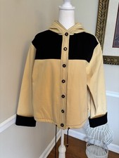 St John Sport Marie Gray Size M Yellow Black Hooded Jacket Cotton Blend