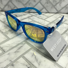NWT West Loop Sunglasses 61895CALBLU Clear Blue Frames Mirrored Lens 100 UVA-UVB