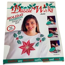 90s Dazzle Works Christmas Poinsettia DIY Sequin Kit Fashion Sweater Craft VTG