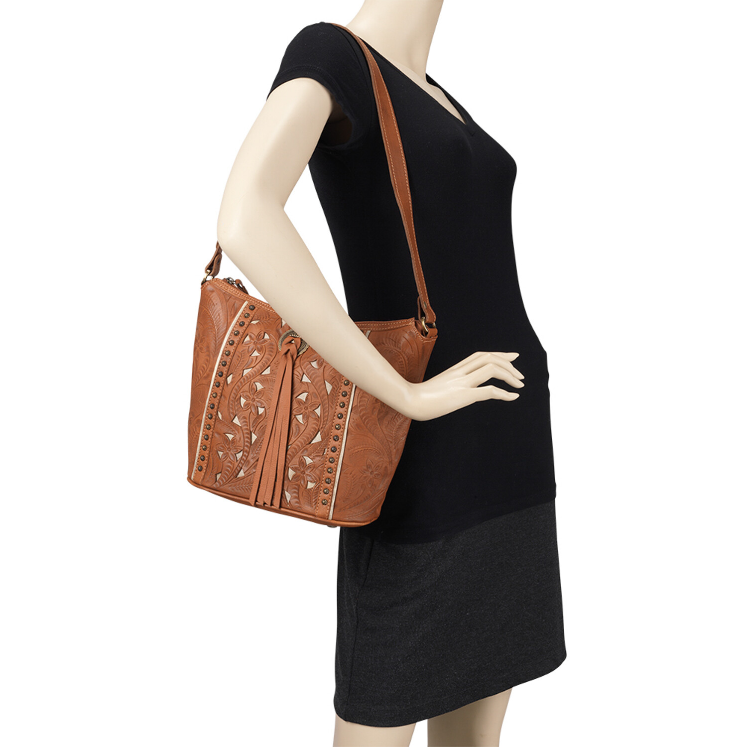 American West Womens Hill Country Natural Tan Leather Handbag Bag OS