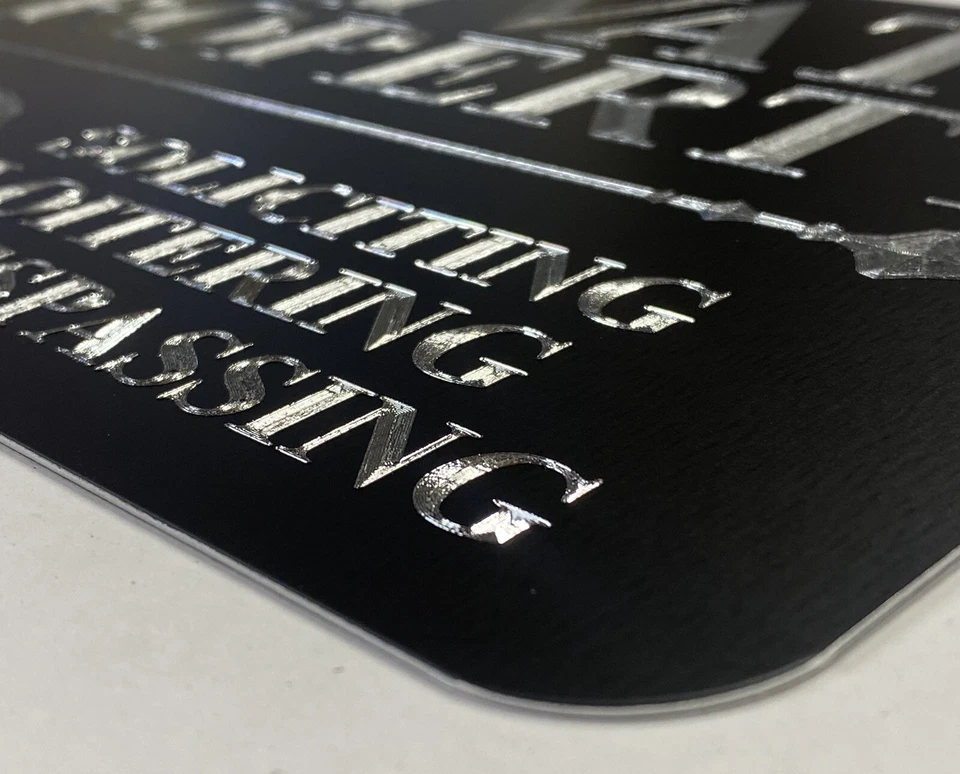 Letrero de placa de metal 11,5x7,5 de propiedad privada grabado sin solicitud de intrusión Foto 2 de 4